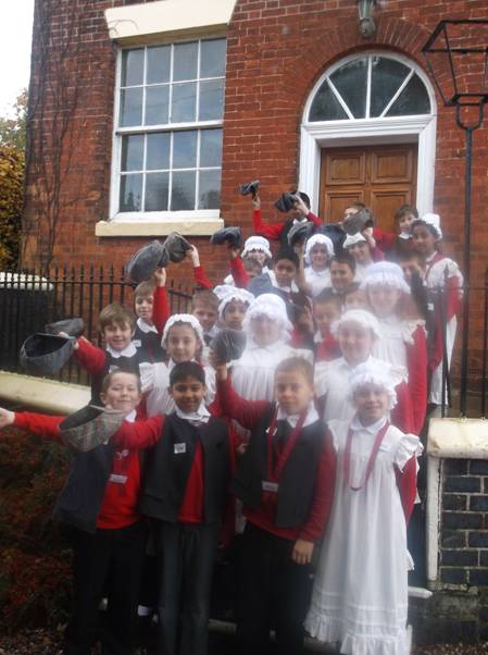 We dressed as Victorian Children; this is us before our lesson.